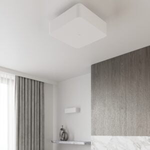 Modern White Ceiling Light | Square Fabric Shade | Contemporary Minimalist Design