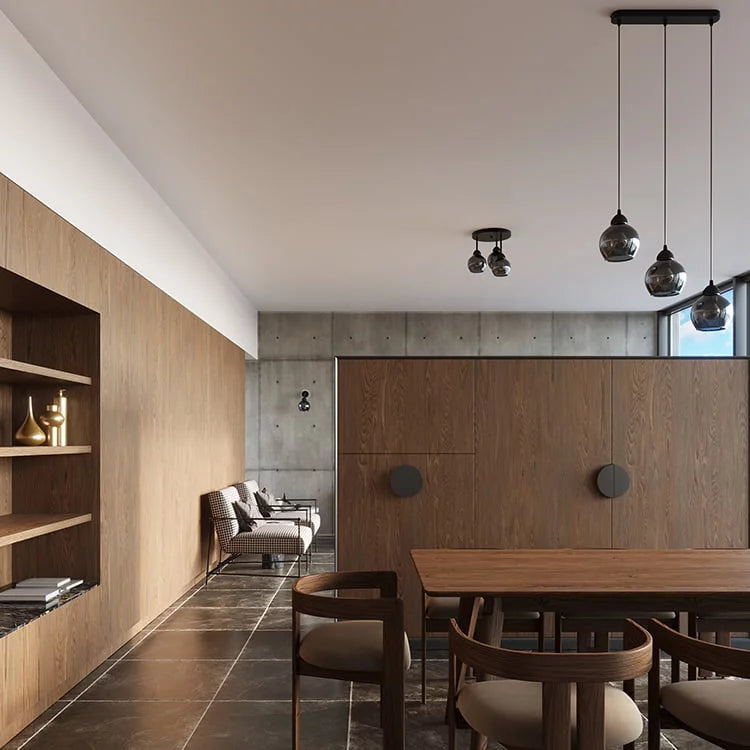 Modern 3-Light Black Chandelier | Glass Ceiling Light | Steel Frame