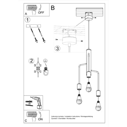 Modern 3-Light Black Chandelier | Industrial Steel Pendant | Minimalist Loft Ceiling Light