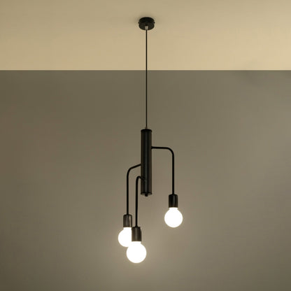 Modern 3-Light Black Chandelier | Industrial Steel Pendant | Minimalist Loft Ceiling Light