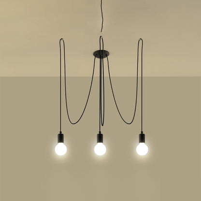 Industrial 3-Light Black Pendant | Adjustable Loft Ceiling Light | Modern Fabric Cable Chandelier