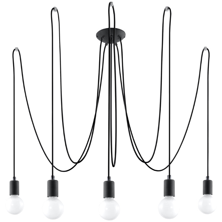 Industrial 5-Light Black Ceiling Pendant | Adjustable Fabric Cable Loft Chandelier | Modern E27 Lighting Fixture