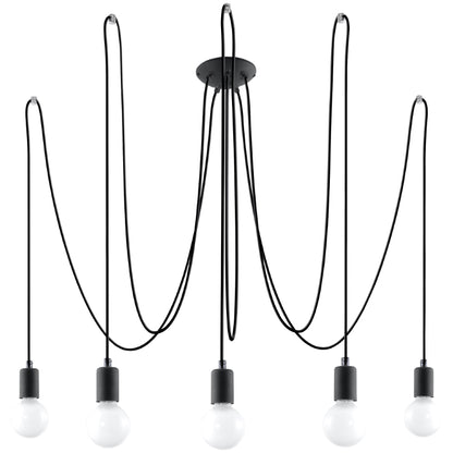 Industrial 5-Light Black Ceiling Pendant | Adjustable Fabric Cable Loft Chandelier | Modern E27 Lighting Fixture