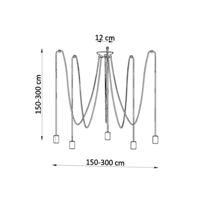 Industrial 5-Light Black Ceiling Pendant | Adjustable Fabric Cable Loft Chandelier | Modern E27 Lighting Fixture