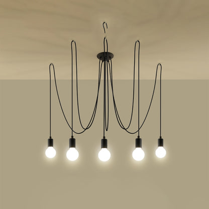 Industrial 5-Light Black Ceiling Pendant | Adjustable Fabric Cable Loft Chandelier | Modern E27 Lighting Fixture