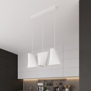 Modern 3-Light White Chandelier | Fabric Shade Ceiling Light | Minimalist Contemporary Lighting