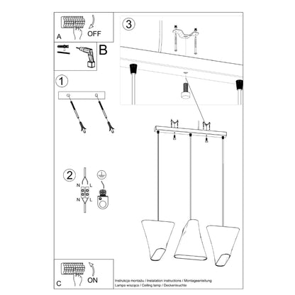 Modern 3-Light Black Chandelier | Fabric Shade Ceiling Light | Minimalist Home Lighting