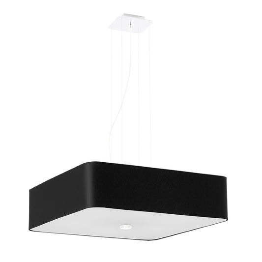 Contemporary Square Ceiling Light | Modern Fabric & Glass Pendant | 5-Light Black Fixture