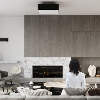 Contemporary Square Ceiling Light | Modern Fabric & Glass Pendant | 5-Light Black Fixture