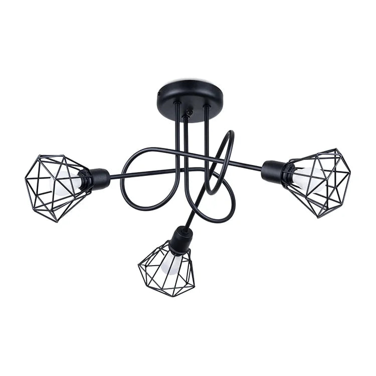 Modern 3-Light Black Chandelier | Open Steel Cage Ceiling Light | Industrial Loft Design