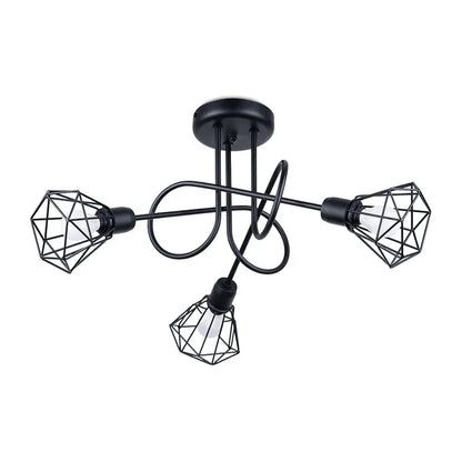 Modern 3-Light Black Chandelier | Open Steel Cage Ceiling Light | Industrial Loft Design