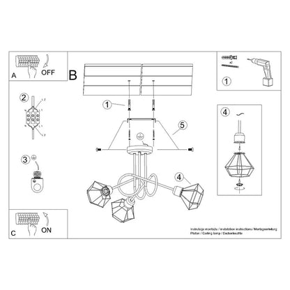 Modern 3-Light Black Chandelier | Open Steel Cage Ceiling Light | Industrial Loft Design