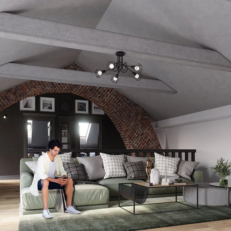 Modern 3-Light Black Chandelier | Open Steel Cage Ceiling Light | Industrial Loft Design