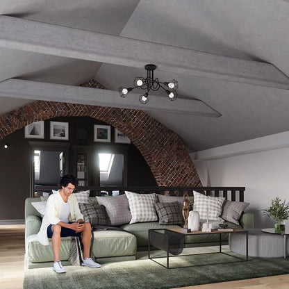 Modern 3-Light Black Chandelier | Open Steel Cage Ceiling Light | Industrial Loft Design