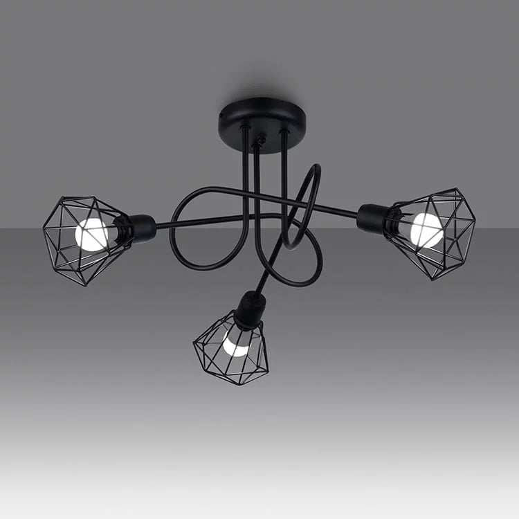 Modern 3-Light Black Chandelier | Open Steel Cage Ceiling Light | Industrial Loft Design