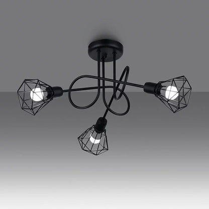 Modern 3-Light Black Chandelier | Open Steel Cage Ceiling Light | Industrial Loft Design