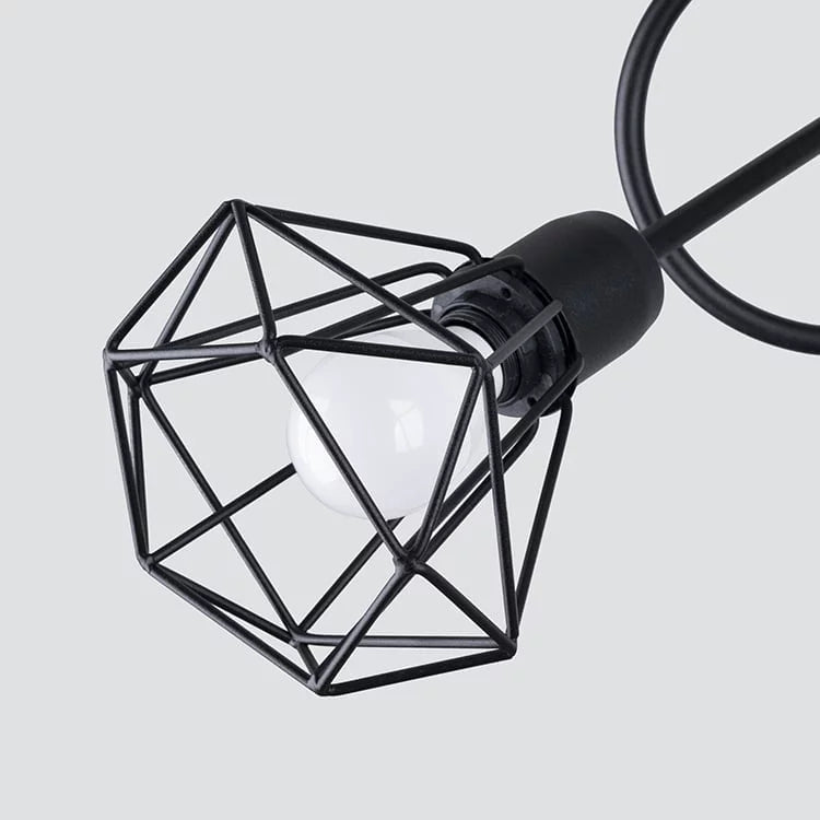 Modern 3-Light Black Chandelier | Open Steel Cage Ceiling Light | Industrial Loft Design