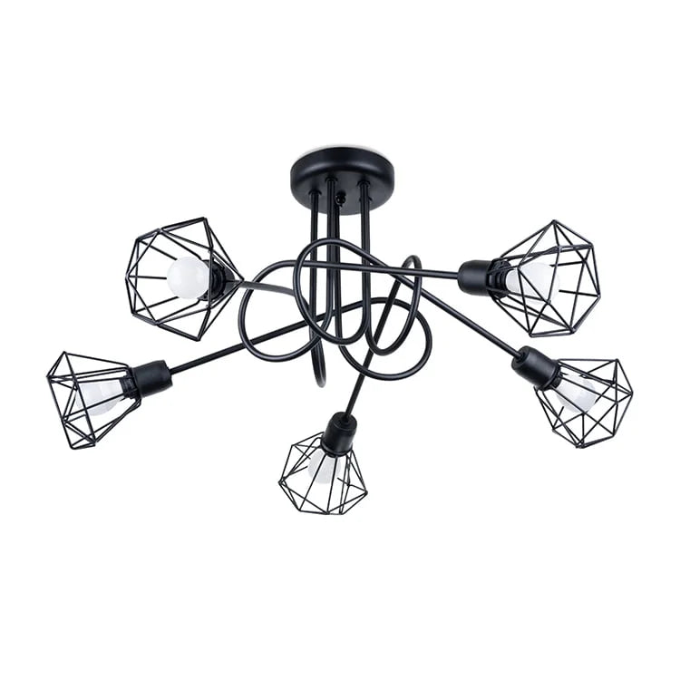 Modern 5-Light Black Chandelier | Open Steel Cage Ceiling Light | Industrial Loft Design
