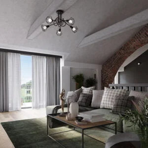 Modern 5-Light Black Chandelier | Open Steel Cage Ceiling Light | Industrial Loft Design