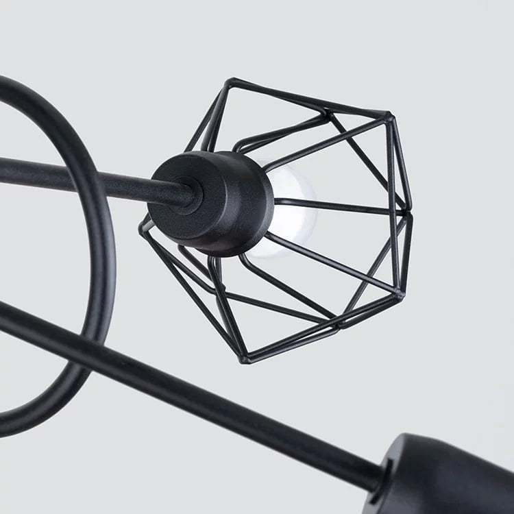 Modern 5-Light Black Chandelier | Open Steel Cage Ceiling Light | Industrial Loft Design