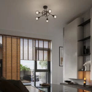 5-Light Black Steel Ceiling Chandelier | Industrial Geometric Loft Lamp | Modern Cage Design