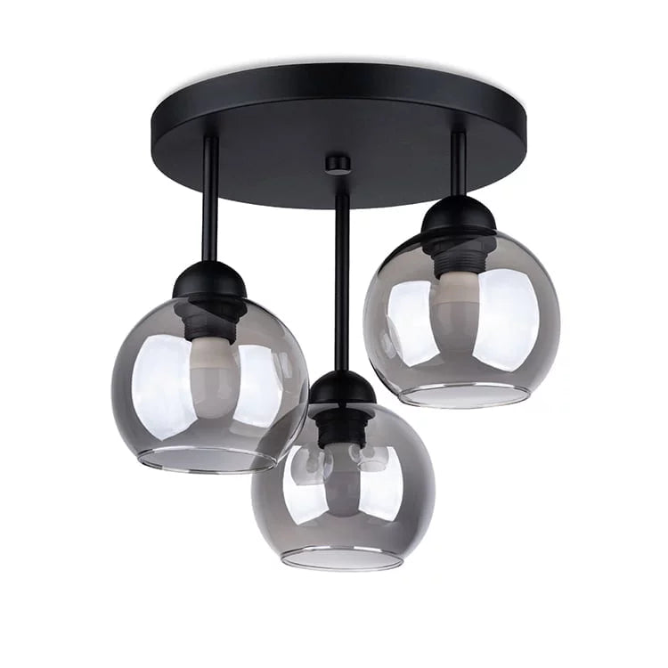 Modern 3-Light Black Chandelier | Glass Ceiling Light | Steel Frame