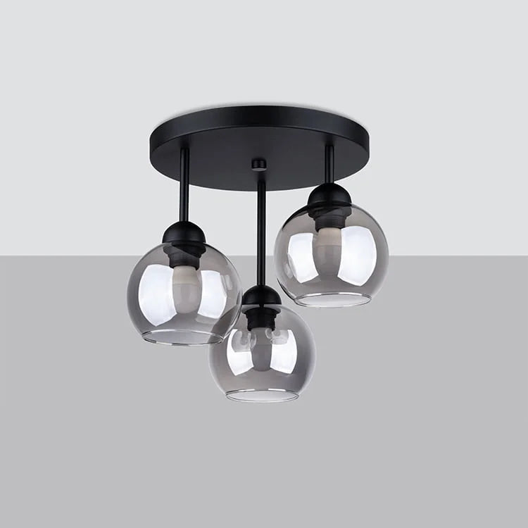Modern 3-Light Black Chandelier | Glass Ceiling Light | Steel Frame