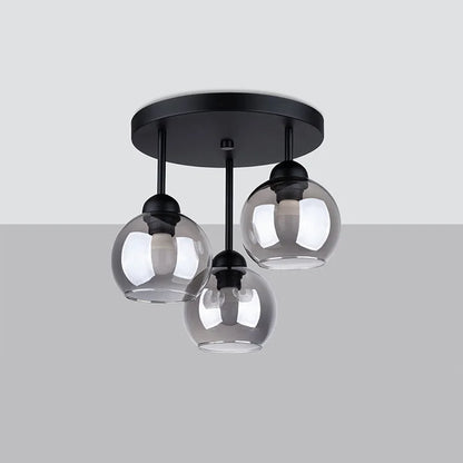 Modern 3-Light Black Chandelier | Glass Ceiling Light | Steel Frame