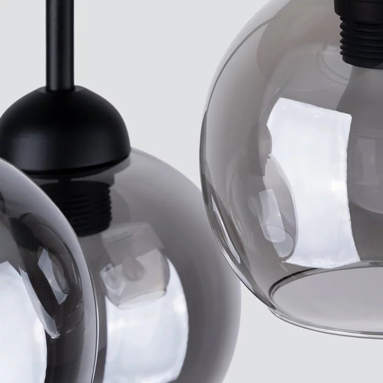 Modern 3-Light Black Chandelier | Glass Ceiling Light | Steel Frame