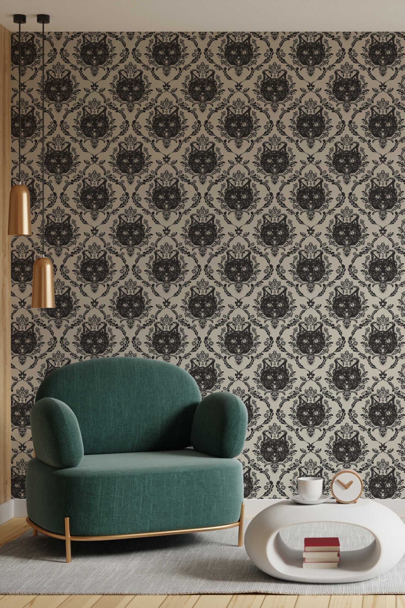 Baroque Gothic Cats Wallpaper | Vintage Victorian Design | Dramatic Luxury Wall Mural