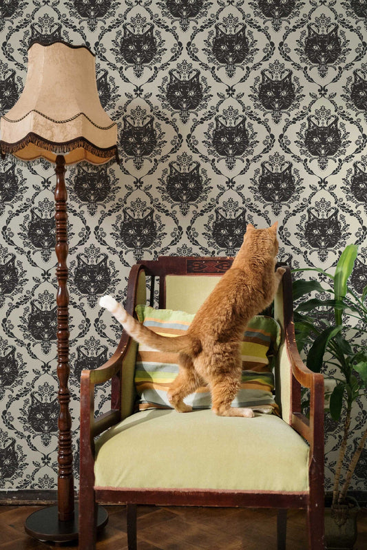 Baroque Gothic Cats Wallpaper | Vintage Victorian Design | Dramatic Luxury Wall Mural