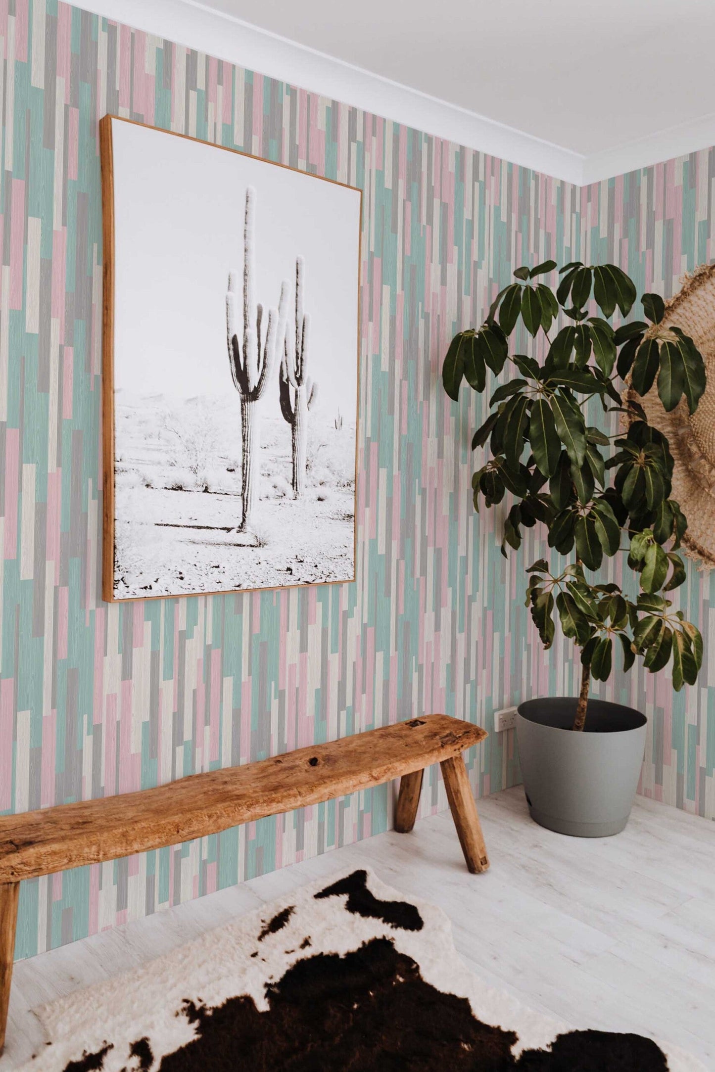 Vibrant Colourful Wood Parquet Wallpaper | Modern Rustic Design | Realistic Textured Wall Mural