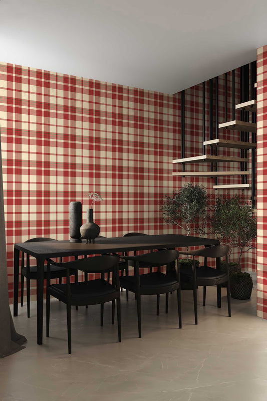 Rustic Plaid Wallpaper | Classic Tartan Pattern | Cozy Farmhouse & Cottage Wall Decor