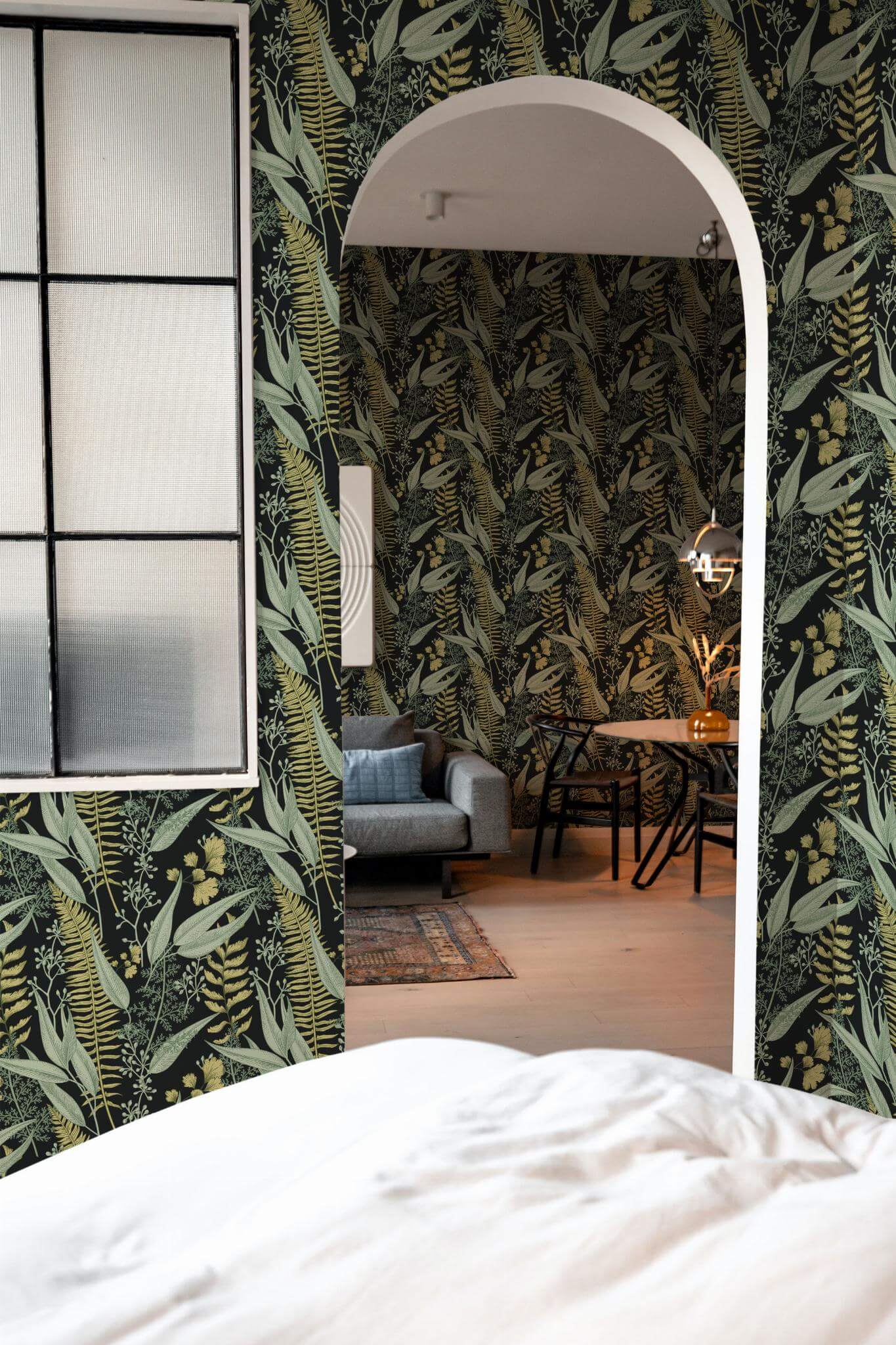 Green & Black Fern Leaf Wallpaper | Modern Botanical Design | Tropical Textured Wall Mural