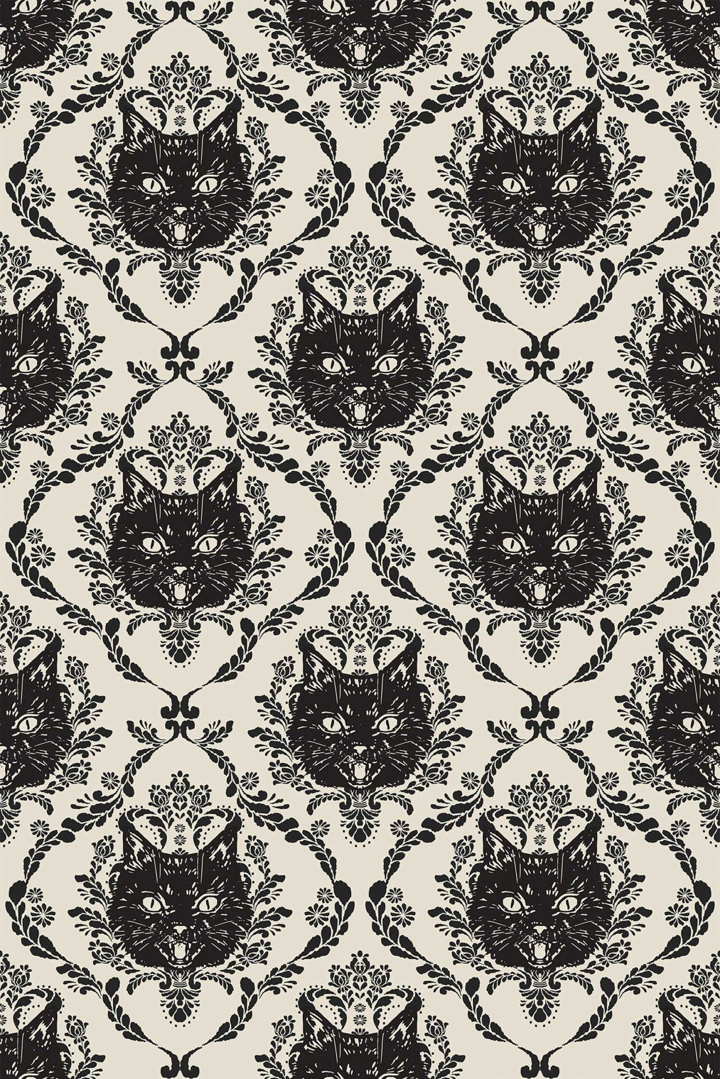 Baroque Gothic Cats Wallpaper | Vintage Victorian Design | Dramatic Luxury Wall Mural