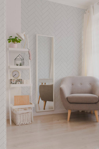 Grey Herringbone Wallpaper | Modern Scandinavian Design | Realistic Textured Wall Mural