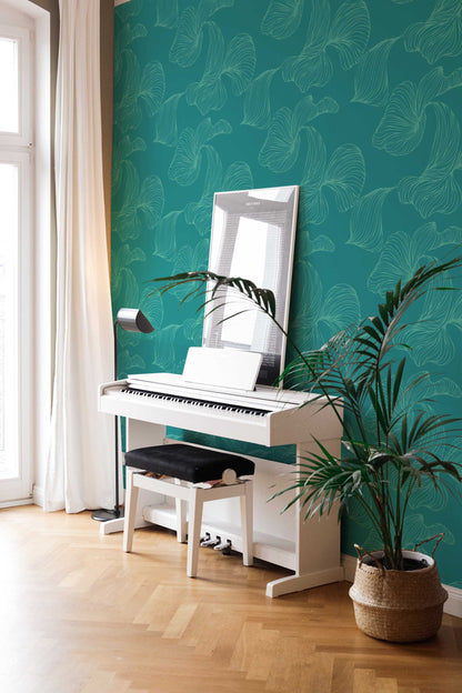 Calm Teal Wallpaper | Modern Botanical Design | Elegant Textured Wall Mural