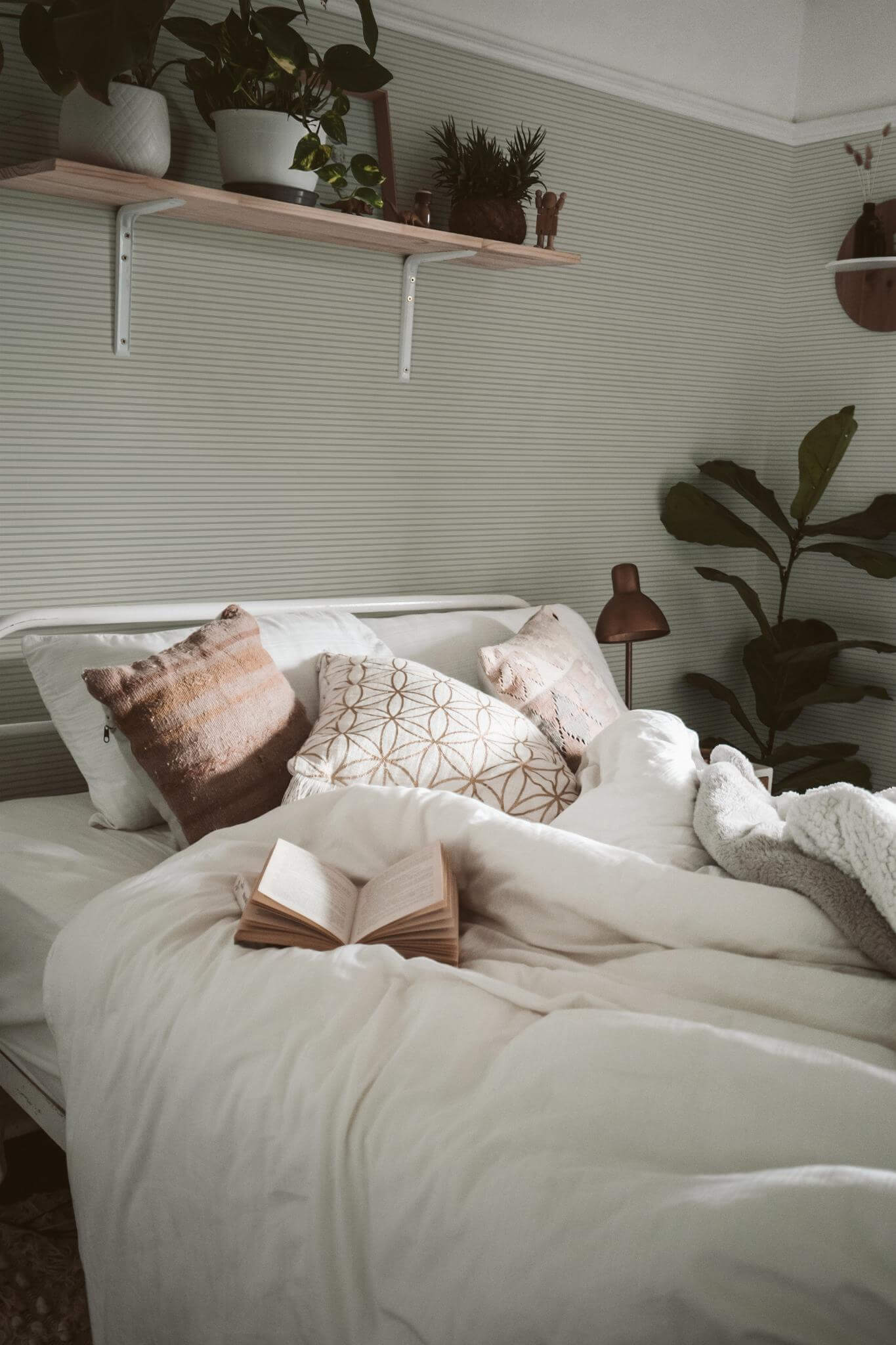 Green Neutral Striped Wallpaper | Modern Scandinavian Design | Minimal Textured Wall Mural