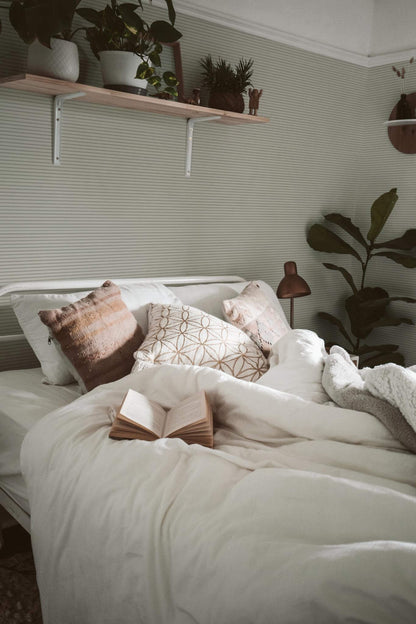 Green Neutral Striped Wallpaper | Modern Scandinavian Design | Minimal Textured Wall Mural