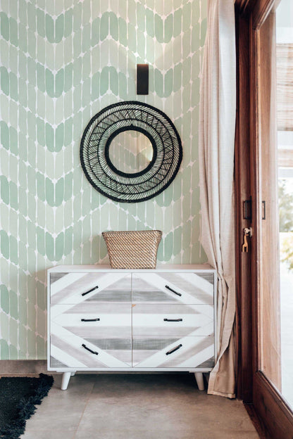 Paintstrokes in Green Wallpaper | Modern Abstract Design | Elegant Artistic Wall Mural