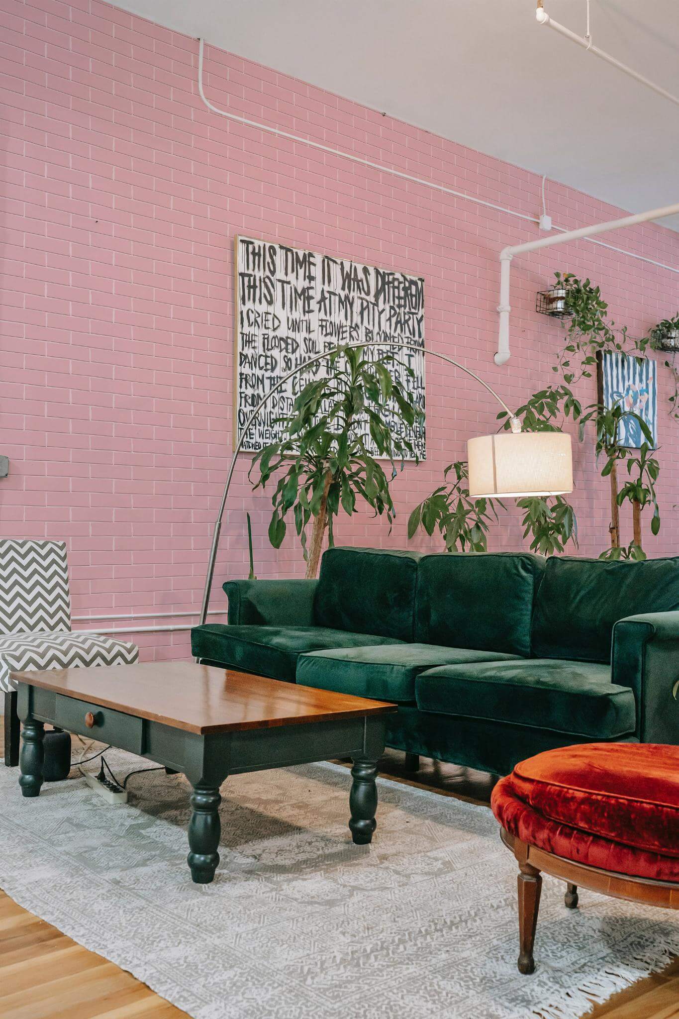 Pink Brick Wallpaper | Modern Industrial Loft Style | Realistic Textured Wall Mural