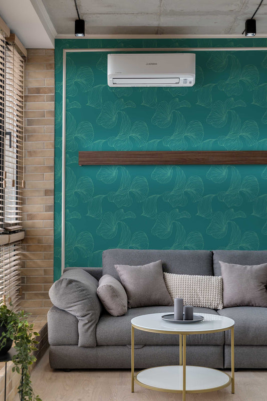 Calm Teal Wallpaper | Modern Botanical Design | Elegant Textured Wall Mural