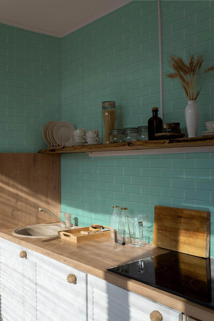 Turquoise Brick Wallpaper | Modern Scandinavian Style | Realistic Textured Wall Mural