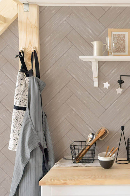 Wood Herringbone Wallpaper | Modern Scandinavian Design | Realistic Parquet Wall Mural